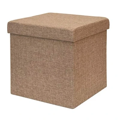 Image de DuneDesign Pouf 38cm avec Coffre de Rangement 42L Repose Pieds en Forme Cube Couvercle rembourré Bouts canapé Pliant Tabouret Marron Clair