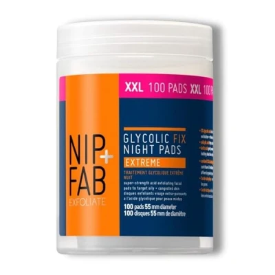 Image de Nip + Fab Glycolic Fix Night Pads Extreme Tampons Exfoliants pour le Visage Acide Glycolique Exfoliant AHA 100 Pièces
