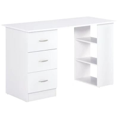 Image de HOMCOM Bureau Informatique Table Multi Fonctions 3 tiroirs 2 étagères dim. 120L x 49l 72H cm MDF Blanc
