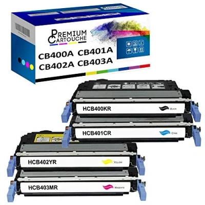 Image de PREMIUM CARTOUCHE x4 Toners CB400A + CB401A CB403A CB402A (Noir Cyan Magenta Jaune) Compatible pour HP Color Laserjet CP4005