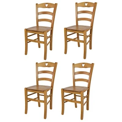 Image de t m c s Tommychairs Set 4 chaises Cuore pour Cuisine, Bar et Salle à Manger, Robuste Structure en Bois de hêtre peindré Couleur chêne Assise