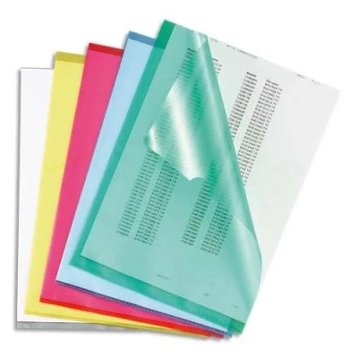 Image de Boîte 100 pochettes coin A4, polypropylène grainé 14/100e, coloris assortis
