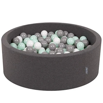 Image de KiddyMoon Piscine À Balles pour Bébé Rond 90X30cm/300 7Cm Fosses Boules Jouet Enfant, Gris Foncé:Blanc/Gris/Menthe