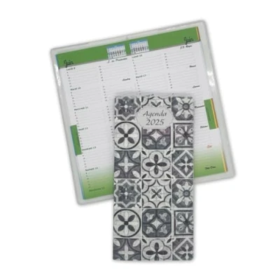 Image de Agenda de Poche 2025 Semainier Format 9x18 cm Petit Janvier à Décembre avec couverture en gomme expansée décor carreaux ciment