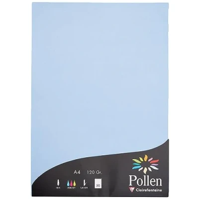 Image de Clairefontaine 44238C Étui de 50 Feuilles Format A4 (21x29,7cm) 120g/m² Coloris Bleu Lavande Papier d&#039;Invitation Evènements et Correspondance Gamme Pollen Premium Lisse