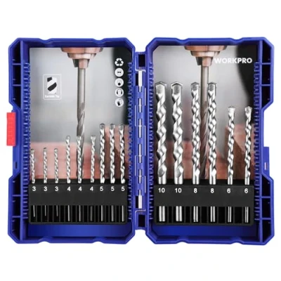 Image de WORKPRO Jeu de 15 Forets Béton avec Boîte Ø3, 4, 5, 6, 8 et 10 mm Mèche à Set pour Brique, Maconnerie, Ciment