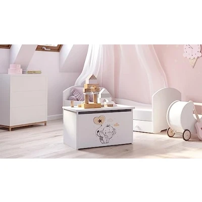 Image de KOBI Coffre a Jouets DARIA 42 x 73 40 cm de Rangement Enfant Caisse pour Jouet Garcon et Fille Bac Chambre Enfants Bebe Blanc avec Éléphant