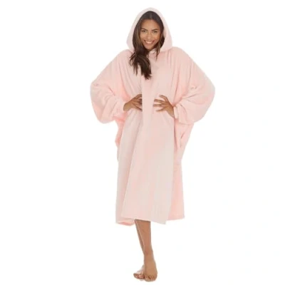 Image de Undercover Poncho à capuche surdimensionné manches longues en polaire ultra douce pour femme, rose, taille unique