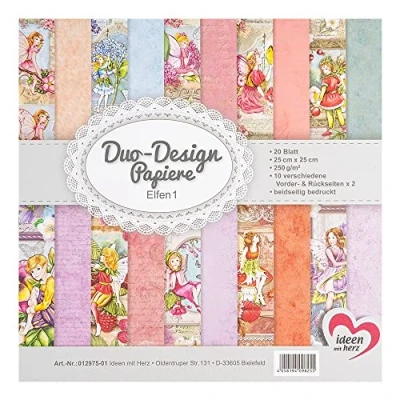 Image de Ideen mit Herz Papier double design Bloc de 20 feuilles bricolage 25 x cm 250 g/m² Impression des deux côtés Idéal pour le scrapbooking (Elfes 01)