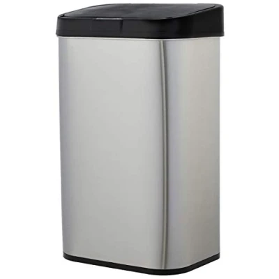 Image de Amazon Basics Poubelle automatique en acier inoxydable, Rectangulaire, 60 litres, Argenté/Noir