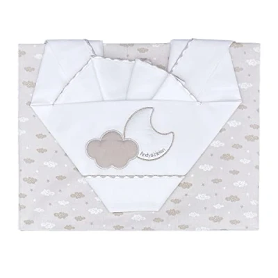Image de Andy &amp; Helen Parure de lit bébé brodée + Dessous avec élastiques et taie d&#039;oreiller, crème