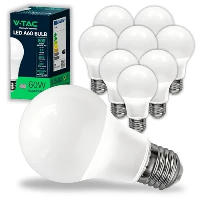 Image de V TAC 10x Ampoules LED culot E27 8,5W (équivalent 60W) A60 806 Lumen 4000K Blanc Neutre Ouverture du faisceau lumineux 200 Efficacité Maximale et Économie d&#039;Énergie