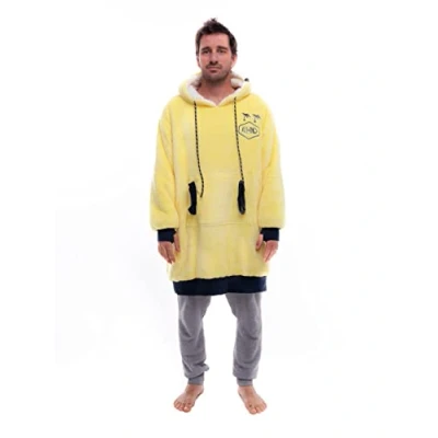 Image de ALL IN Poncho Plaid 100 % Recyclé Hoodie Intérieur Sherpa, Extérieur Velours Matière Chaude Confortable Modèle Femme XS M de 1m50 à 1m75 Jaune Foncé
