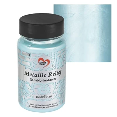 Image de Ideen mit Herz Crème de pochoir en relief métallique Pâte structurelle fine Peinture au à 90 ml base d&#039;eau (bleu pastel)