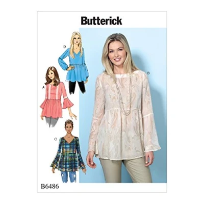 Image de Butterick Patterns 6486 ZZ, Haut pour Femme, Tailles LRG XXL, Tissu, Multicolore, 17 x 0,5 22 cm