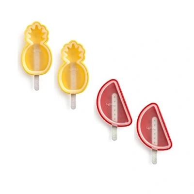 Image de Lékué Pack 4 Moule à Glace design Fruits Tropicaux Silicone Multicolore 18,5 x 8 11,6 cm