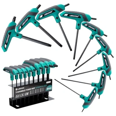 Image de LIBRATON Jeu de Clés Torx à Poignée en T, Clé Étoile T10 T50, Conception Deux Pointes, Adaptée Aux Vis Torx, Bricolage, Outil Réparation Vélo, 9 Pièces avec Support Rangement