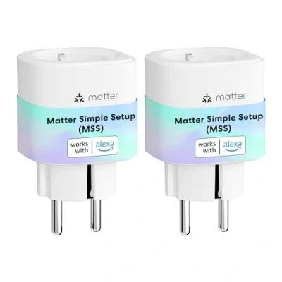 Image de Meross Prise Connectée Matter (Type F), Lot de 2 WiFi avec Simple Setup (MSS), Compatible Alexa, Apple Home et Google Home, Mesure Consommation d&#039;Énergie pour Panneau Solaire