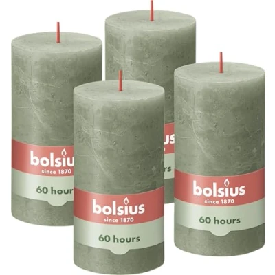 Image de BOLSIUS Lot de 4 bougies pilier rustiques Vert foncé 13 x 7 cm