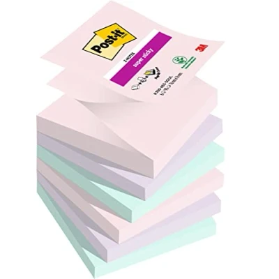 Image de Post it Super Sticky Z Notes, Couleurs Soulful, Pack de 5 Blocs, 90 Feuilles par Bloc, 76 mm x mm, Orange, Vert, Rose, Jaune Notes Adhésives pour Prise Listes Tâches et Rappels