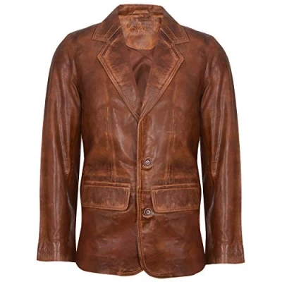 Image de Blazer Homme en Cuir Véritable Veste Douce Vintage sur Mesure Ancien 5XL