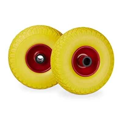 Image de Relaxdays roue de brouette, caoutchouc, 3.00 4&quot;, 2x rechange, pour axe 25 mm, 260x85 jaune rouge