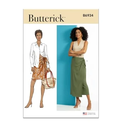 Image de Butterick B6934A Jupe portefeuille pour femme en deux longueurs A (XS S M L XL XXL)
