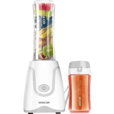 Image de Sencor Blender Smoothie Ultra Puissant 500W, 2 Bouteilles Tritan 0,6L &amp; 0,3L sans BPA, Lames Titane Longue durée Anti Oxydation Le Mini Blender, Idéal Soupe Plus Blanc