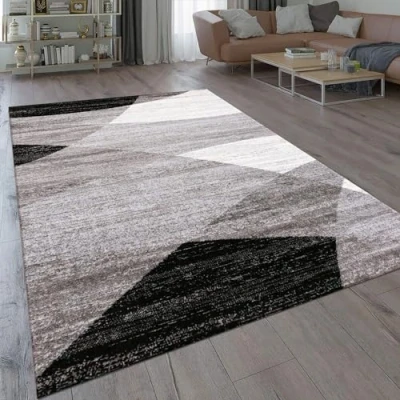 Image de VIMODA Moderne Salon Tapis Géométrique Motif Moucheté Marron Beige Öko Tex Certifié Noir, 60 cm x 110