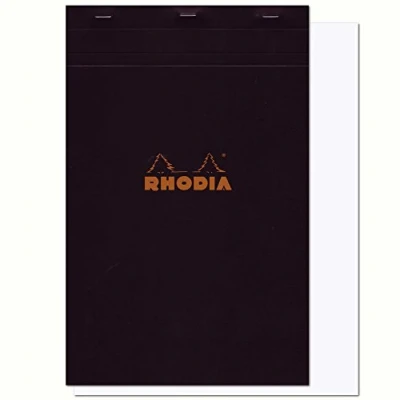 Image de RHODIA 190009C Bloc Notes Agrafé N19 Black A4+ 21 x 31,8 cm Uni 80 Feuillets Détachables Papier Clairefontaine Blanc g/m² Couverture en Carte Enduite Souple, Résistante et Imperméable