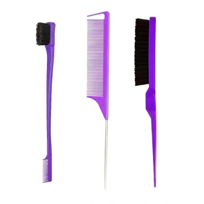 Image de Peigne de Cheveux, 3 Pièces Set Brosse à Taquiner, Double Tranchant, Peignes Coiffure, Queue Rat, pour Accueil, Coiffeurs(Violette)