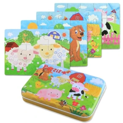 Image de BBLIKE Jouet Puzzle pour Enfants, 4 Niveaux de Difficulté Différents, 9 Pièces, 12 15 20 Éducatif Parfait Garçons Filles 3 Ans + (Animaux la Ferme)