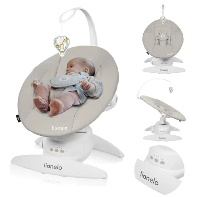 Image de LIONELO Iris Transat Balancelle Électrique Pivotante 360 o pour Bébés jusqu&#039;à 9 kg Dossier Réglable, 5 vitesses de Balancement, Sangles Sécurité Antidérapantes (Grey)