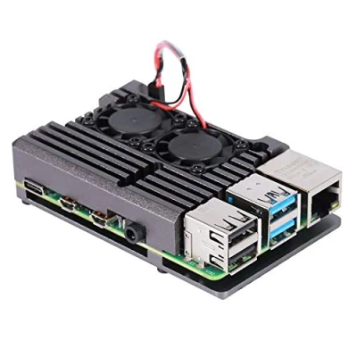 Image de ZkeeShop Boitier en Aluminium avec Double Ventilateur de Refroidissement Compatible pour Raspberry Pi 4 Model B (ne Pas Inclure Board) (Gris with Dual Fan)