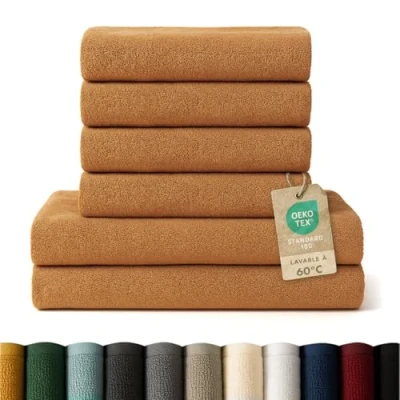 Image de Blumtal Lot Serviette De Toilette 2 Serviettes Bain 70x140 4 Essuie Mains 50x100 Doux Et Absorbant 100% Coton Certifié Oeko TEX® Orange Citrouille