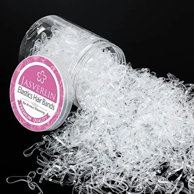 Image de JASVERLIN Lot de 1 000 petits élastiques à cheveux transparents en caoutchouc pour queue cheval petites filles