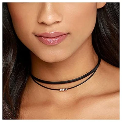 Image de Inilbran Collier Boho En Corde De Cuir Superposée Ras Du Cou Noir Gothique Suédé Chaîne Courte Bijoux Pour Femmes Et Filles