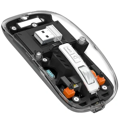 Image de MAGIC REFINER T900 Souris sans Fil Rechargeable, Ultra Mince 2.4G + Bluetooth 5.1 Silence 2400 DPI, Gamer Transparente récepteur USB pour Laptop/PC/Mac, Niveau de Batterie Visible Noir