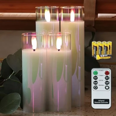 Image de Rhytsing Lot de 4 Bougies LED en verre avec Télécommande, Piliers pour Noël, D 5cm, H 15cm / 20.5cm