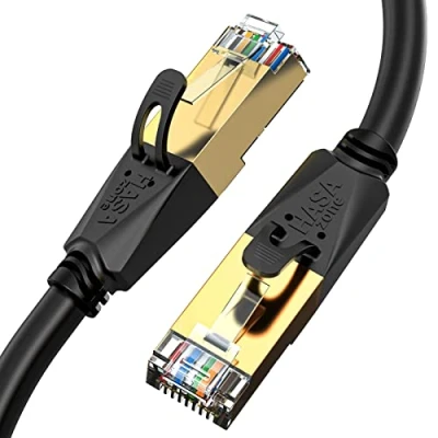 Image de HASA zone Cable Ethernet Cat 8 1M RJ45 Haut Débit 40Gbps/2000MHz SFTP Reseau Noir pour Routeur Modem Switch TV Box PC