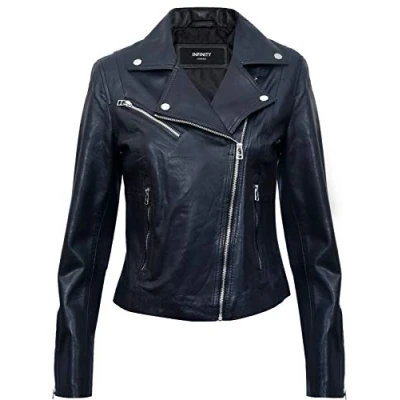 Image de Veste de Mode Zippée Ancien en Cuir Véritable pour Femme, Noir L