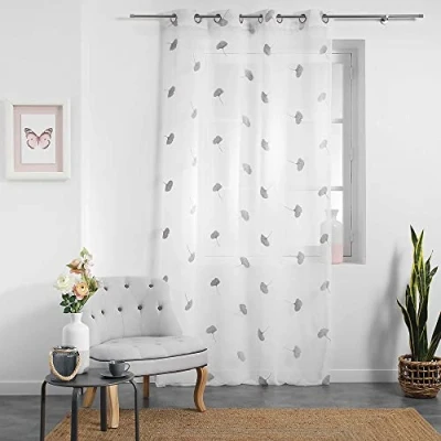 Image de Douceur d&#039;Intérieur Voilage, Polyester, Blanc/Gris, 140 x 240 CM