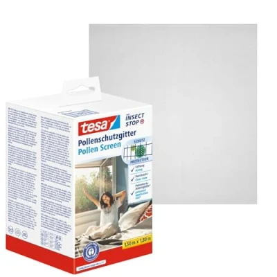 Image de Tesa Ecran Anti Pollen Transparent Pour les Allergies Fenêtres S&#039;ouvrant vers l&#039;Intérieur Découpable, avec Bande Auto Aggripante Gris Anthracite 150 cm x 180