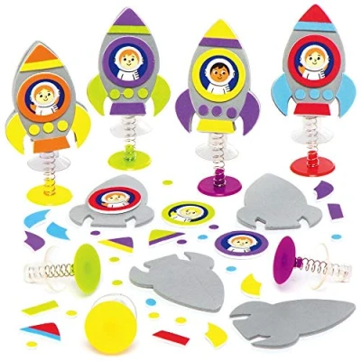 Image de Baker Ross AX181 Kits De Fusée À Ressort Paquet 8, Petit Jouet Artisanal Avec Des Personnages Effrayants Amusants, D&#039;Art Autocollant En Mousse