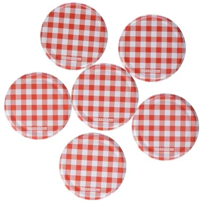 Image de Fackelmann 48310 Carreau Couvercles à Visser pour Bocal Fer Blanc Rouge/Blanc 8,2 x 1 cm