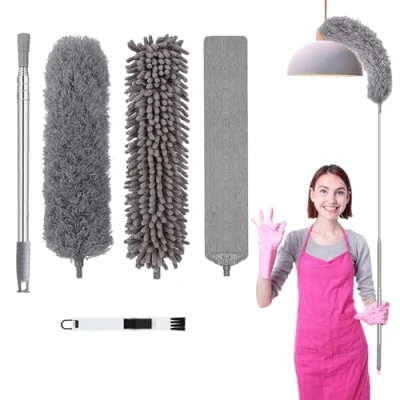 Image de Yolistar 5 Pièces Plumeau Telescopique,Poussiere Lavable Microfibre,Tete de Loup Longueur Maximale 38 250cm,Acier Inoxydable pour Voitures,Ventilateur Plafond,Toile d&#039;araignée,Meubles