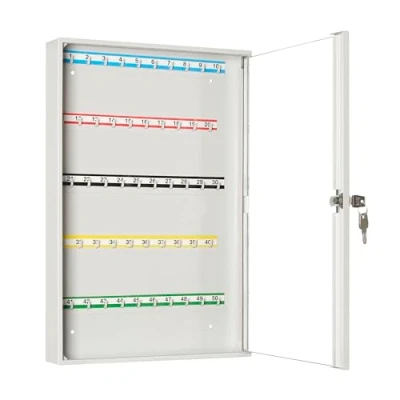 Image de LEOMAR Armoire à Clés, Boîte avec 50 Crochets, Placard Clés en Tôle d&#039;acier Portes Vitrées, Barres Crochets Fixes, pour Fixation Murale, Verrouillable, 6 x 35 52 cm
