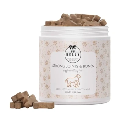 Image de Belly® 100 Friandises pour Os &amp; Articulations Canines Moule Verte Chien, MSM, Glucosamine, Boswellia Saveur de Poulet Joint Care Chien Articulation Complement Alimentaire 300g