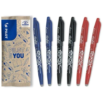 Image de PILOT Lot de 6 Frixion Ball Stylo effaçable à encre thermosensible roller rechargeable fabriqué partir plastique recyclé 2 Bleus, Noirs, Rouges Pointe moyenne