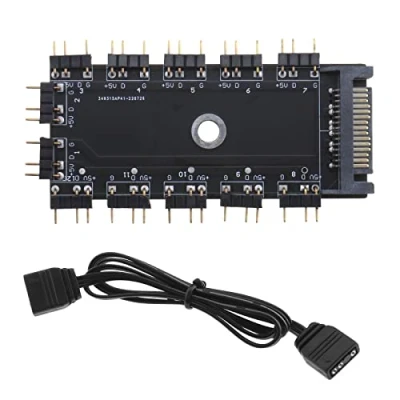 Image de Be In Your Mind Concentrateur ARGB 5V 3 Broches pour en têtes/Contrôleurs RVB Adressables 1 à 11 Ports 12 Voies LED Splitter Hub avec Câble d&#039;extension 50cm